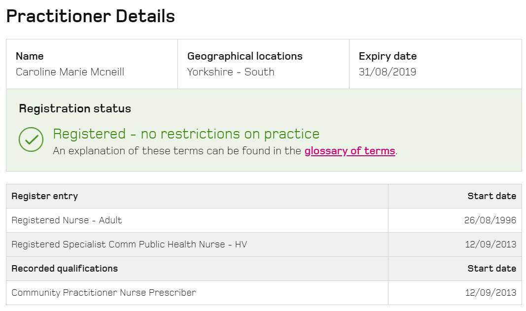 Caroline registered status 1
