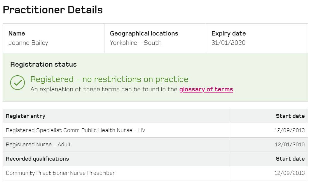 Joanne registered status 1